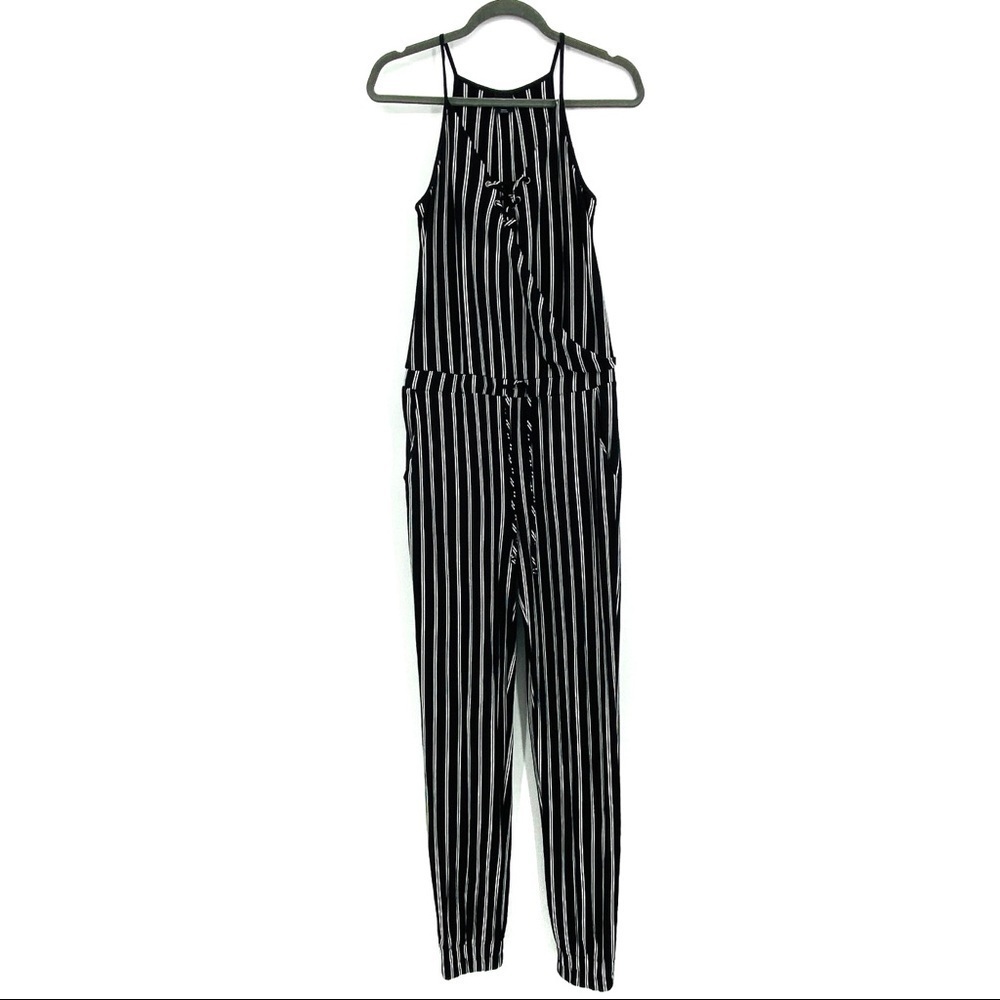 Ethereal Striped Jersey Strap Casual Jumpsuit Small Jumper